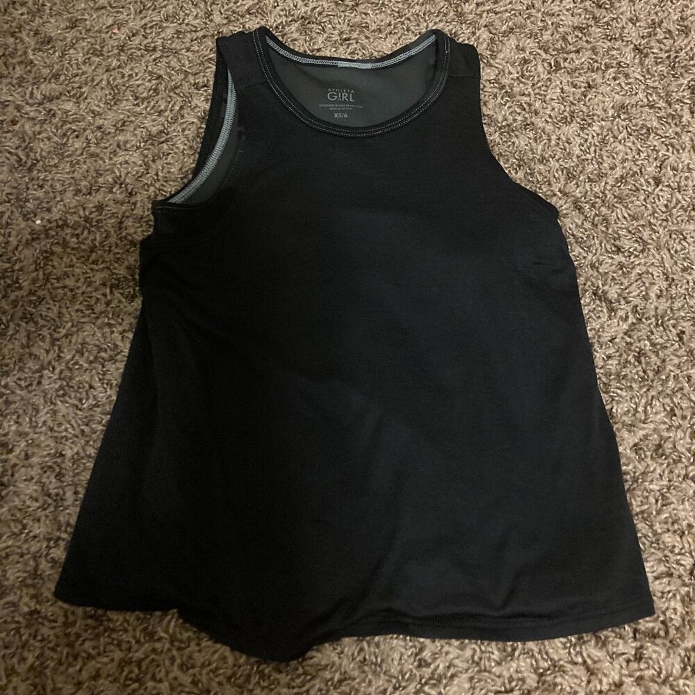 Athleta Girl Tandem Tank XS Xtra Small 6 Black Camo Activewear Layered Open Back